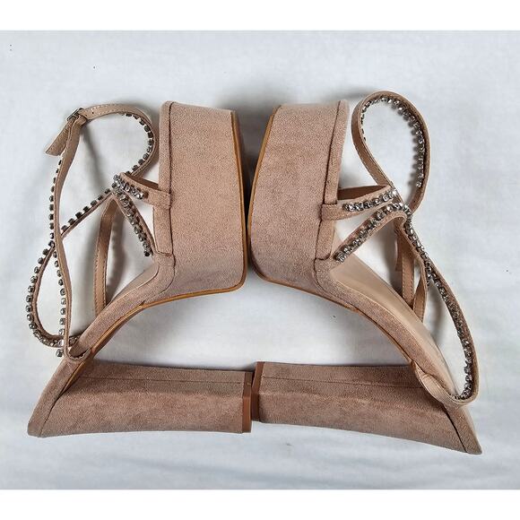 LULU'S Sinia Light Nude Rhineston Platform High Heel Wrap Sandal Women's 10 - Picture 6 of 11